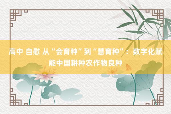 高中 自慰 从“会育种”到“慧育种”：数字化赋能中国耕种农作物良种
