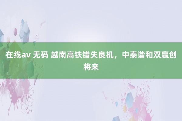 在线av 无码 越南高铁错失良机，中泰谐和双赢创将来