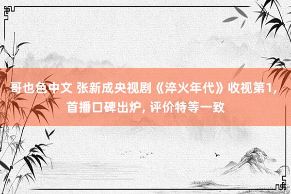 哥也色中文 张新成央视剧《淬火年代》收视第1， 首播口碑出炉， 评价特等一致