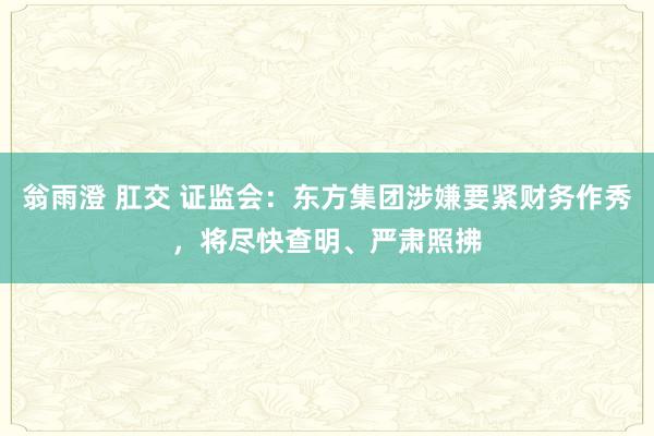 翁雨澄 肛交 证监会：东方集团涉嫌要紧财务作秀，将尽快查明、严肃照拂